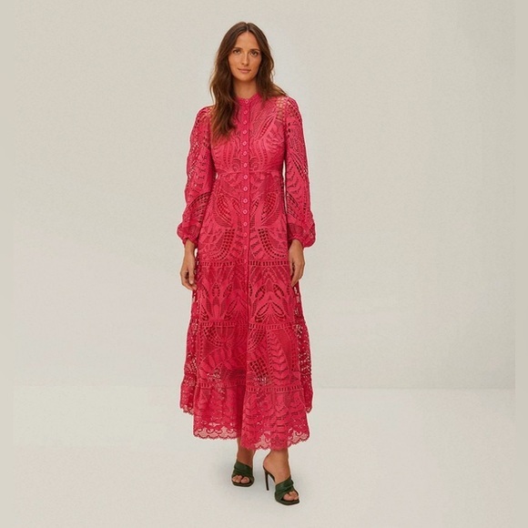 FARM Rio Dresses & Skirts - New Farm Rio Pink Guipire Eyelet Maxi Dress